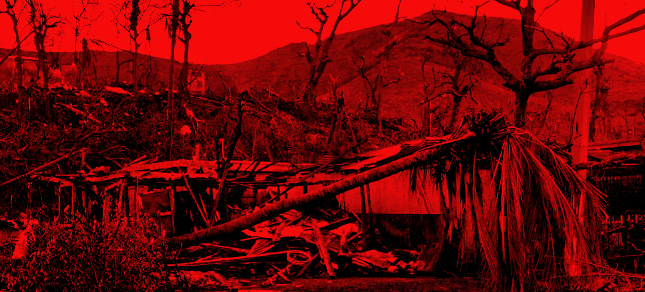 Hurricane damage with a red color overlay